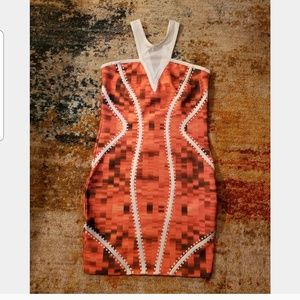 Orange Halter Bandage Dress